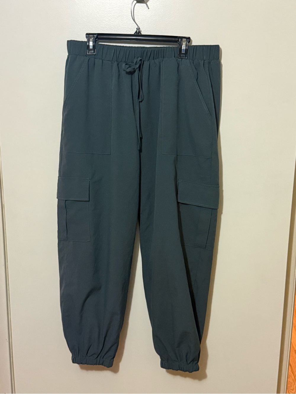 Dark Teal Cargo Jogger Pants - Elastic Waist & Ankle